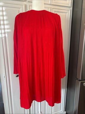 ZARA Women's Red Pleated Long-Sleeve Dress szXS